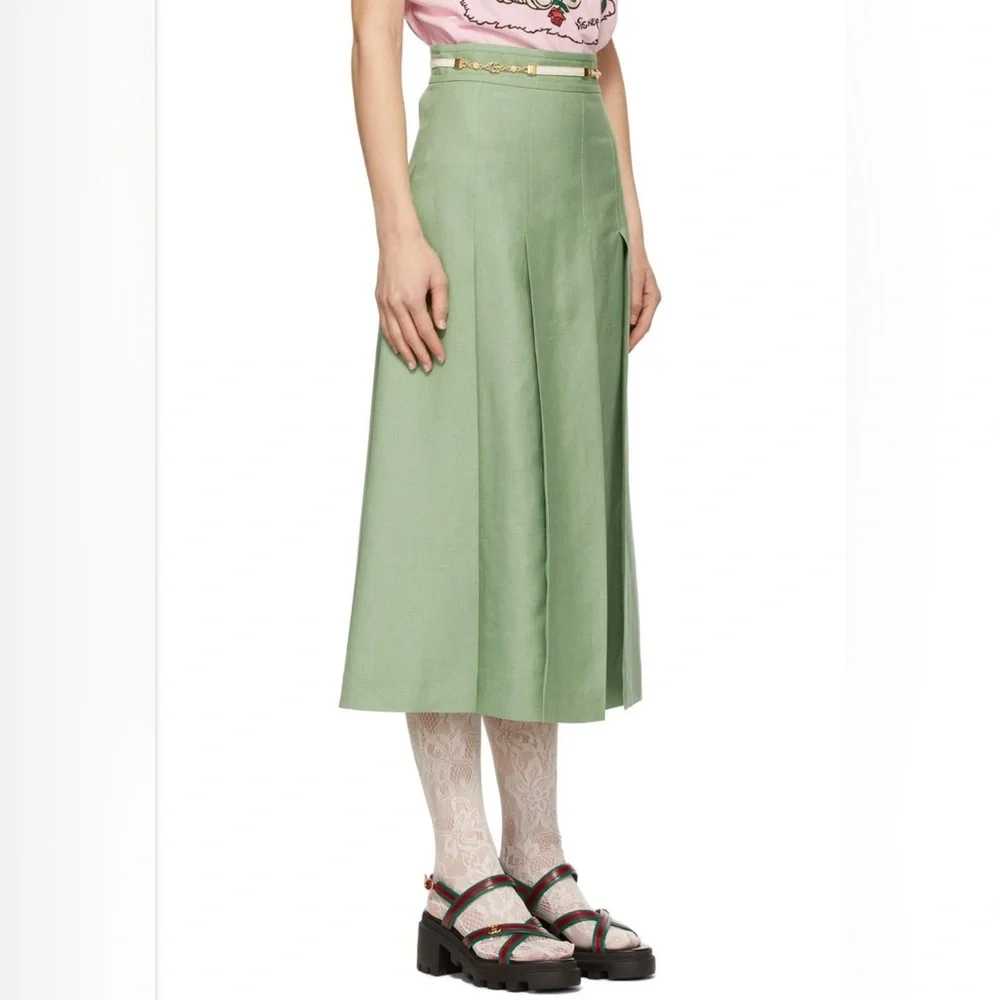Gucci Green Viscose & Linen Pleated Skirt pre-owned size S - Picture 4 of 11